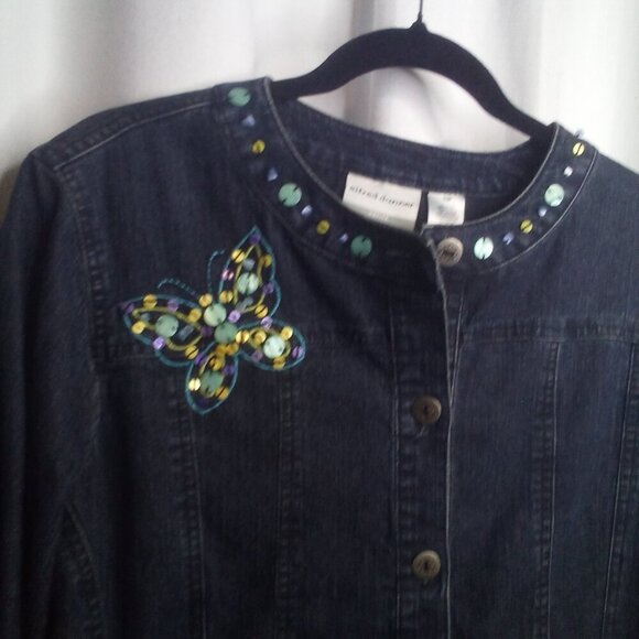 Alfred Dunner Jean Jacket 10P 10 Petite Button Up Butterfly Beading Denim Blue - Picture 12 of 15